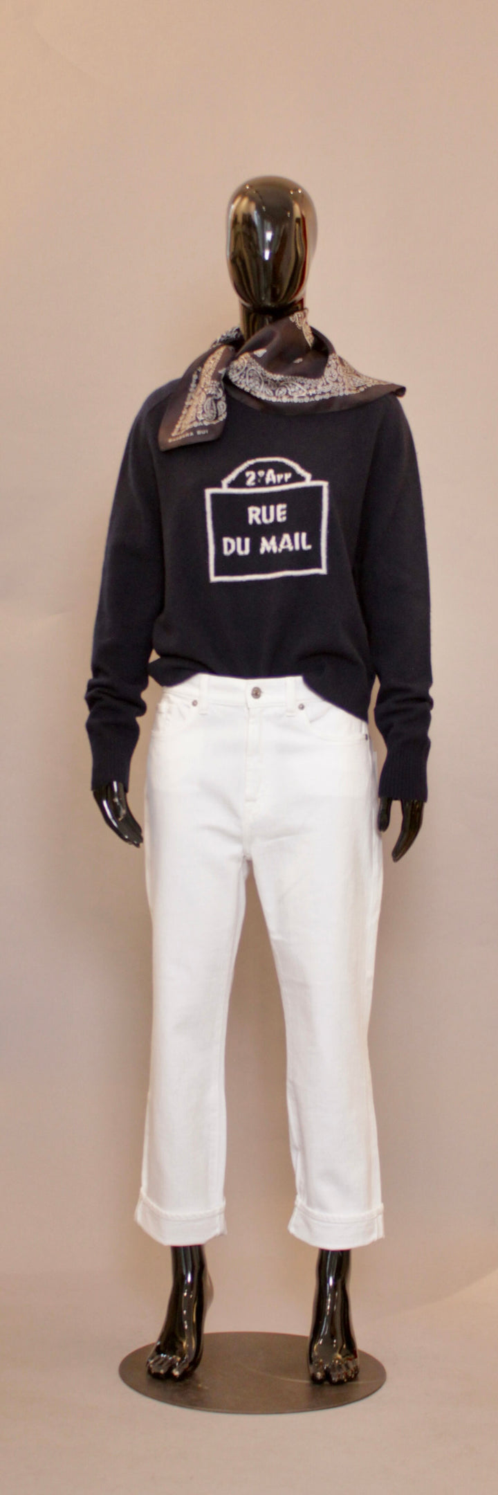 Skjerf - Silke - Mørkeblå/hvit