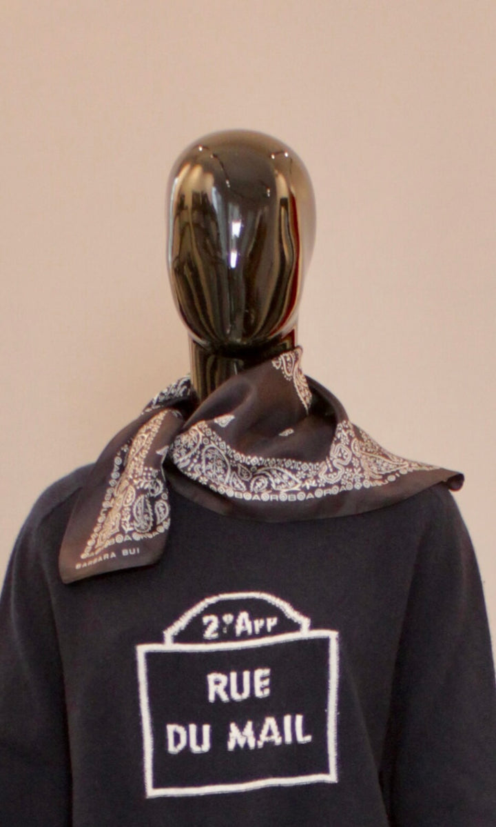 Skjerf - Silke - Mørkeblå/hvit