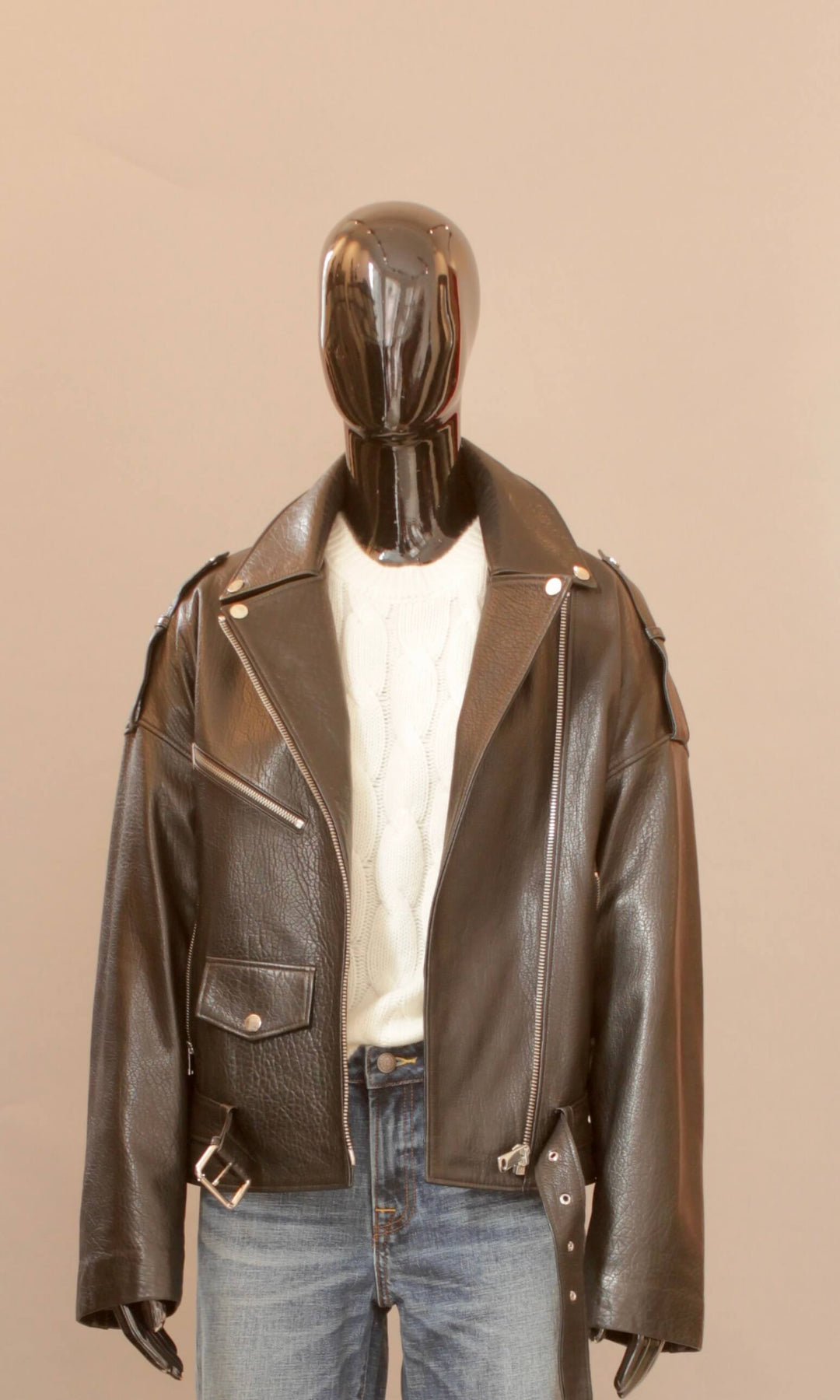Biker Skinnjakke i Sort