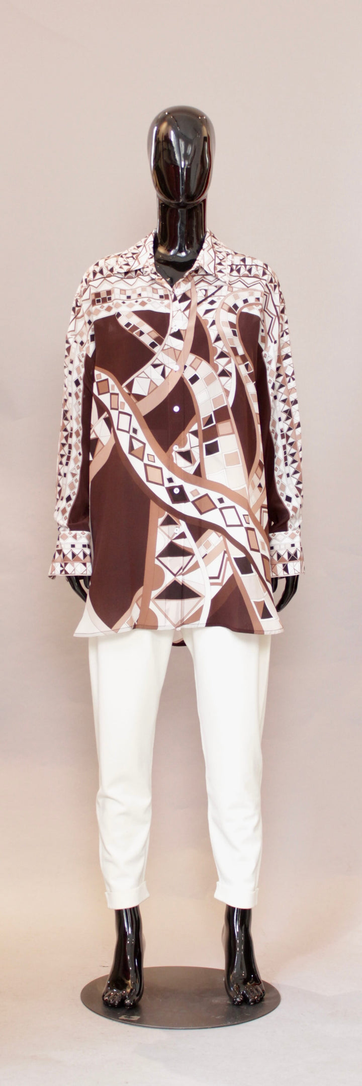 Silkebluse i brun multi