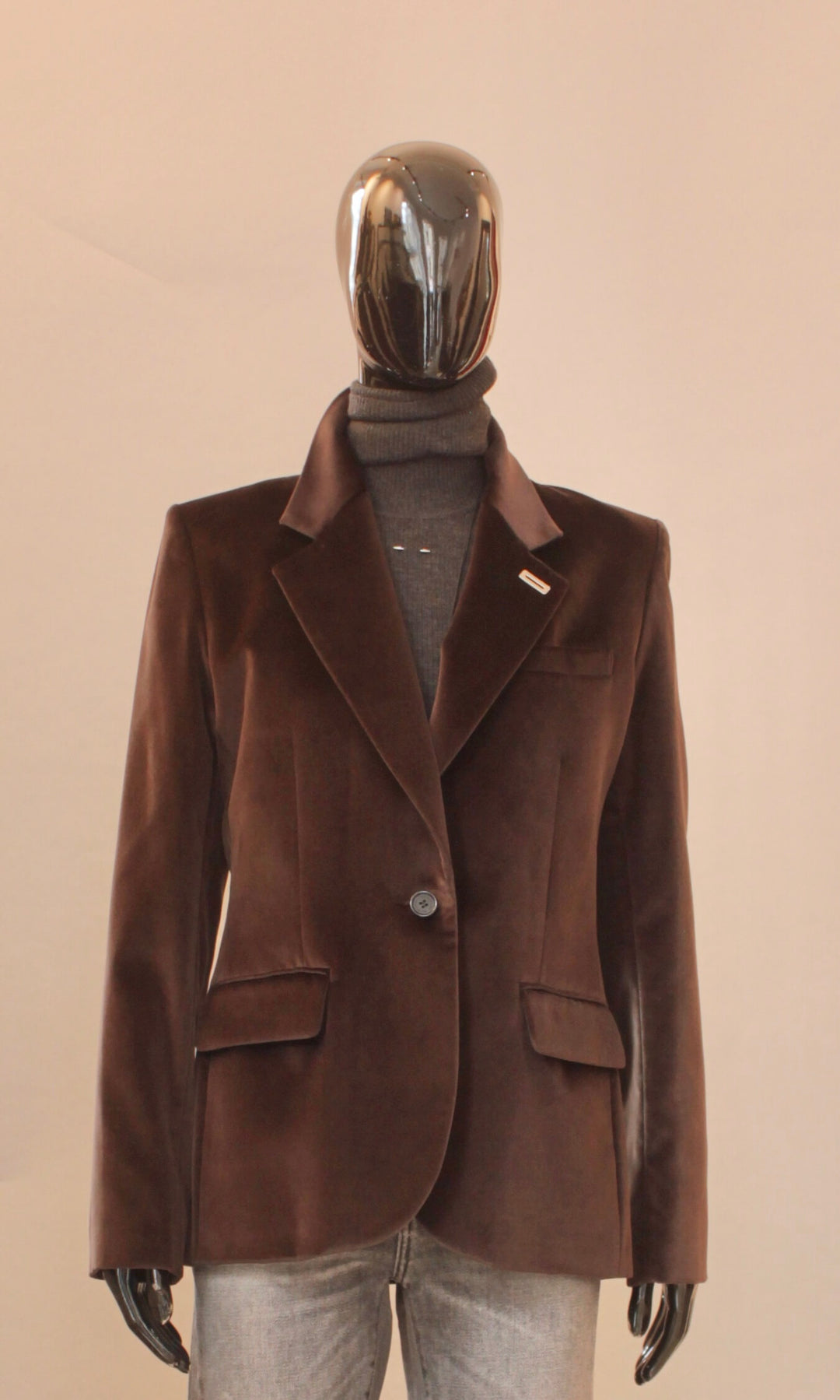 Fløyel blazer i mørkebrun