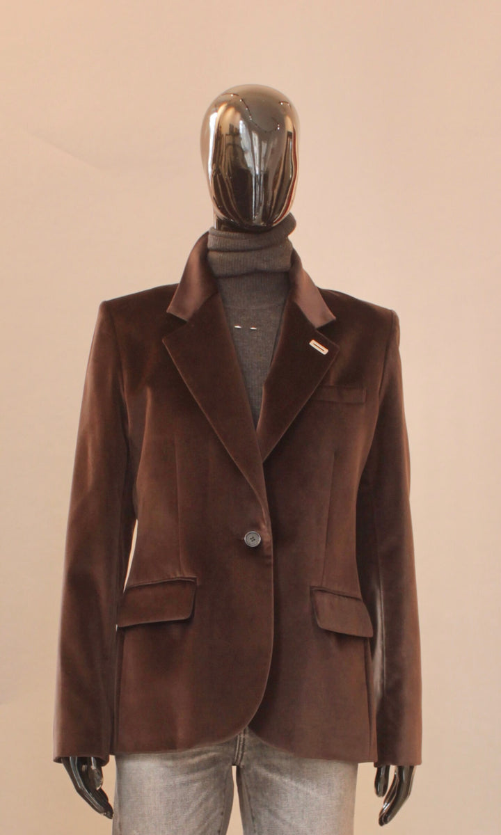 Fløyel blazer i mørkebrun